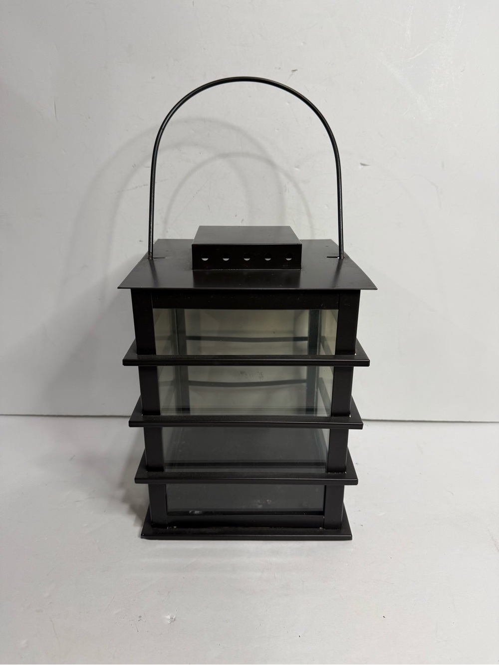Minimalist Black Metal Candle Lantern with Glass Panes